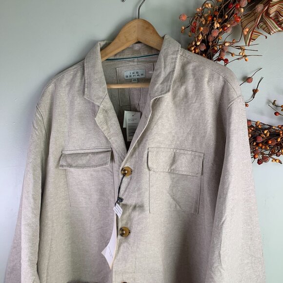 Ike Behar Men's Shirt Jacket Shacket Plus Size XXL in Khaki Linen Cotton - Picture 2 of 10